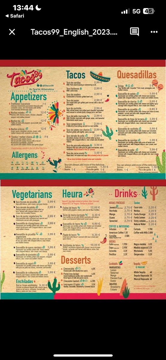 Menu Tacos 99-7